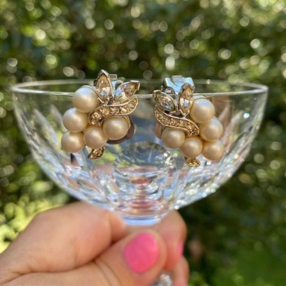 Vintage Jewelry - VTG MARBOUX Pearl Rhinestone Formal EARRINGS